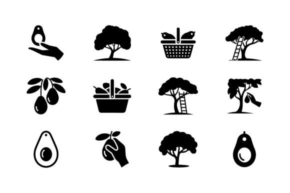 Avocado Farming Harvest Icon Set EPS