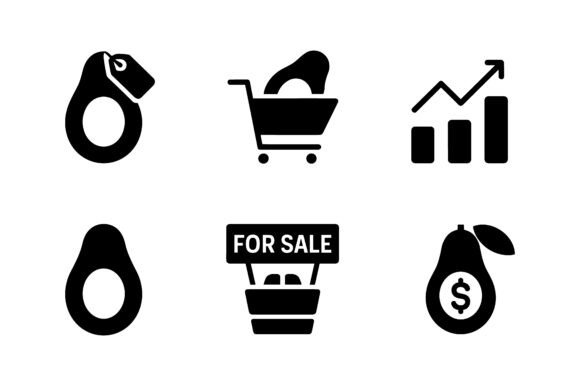Avocado Sale Market Icon Set EPS