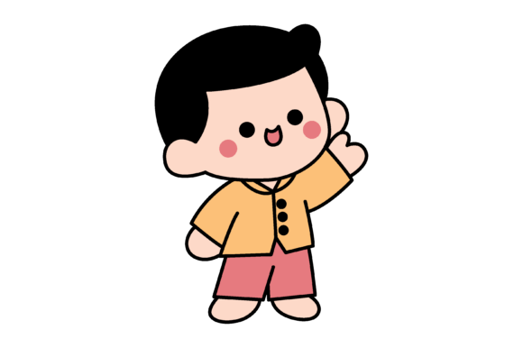 Cartoon Illustration of Cheerful Child