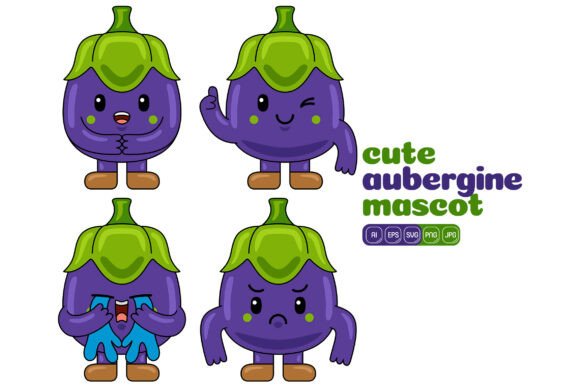 Cute Aubergine Mascot Vector Pack 01