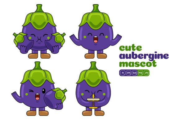 Cute Aubergine Mascot Vector Pack 04