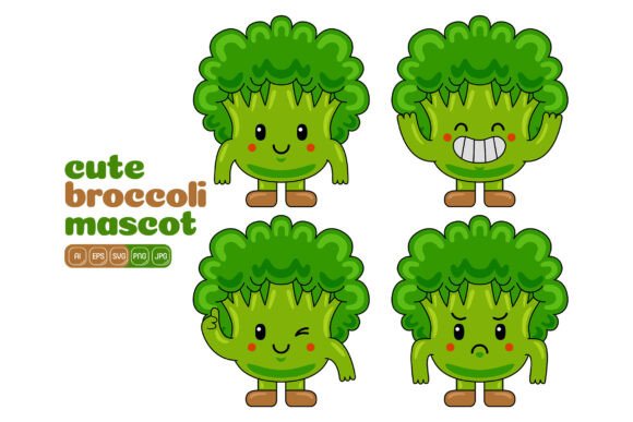 Cute Broccoli Mascot Vector Pack 03