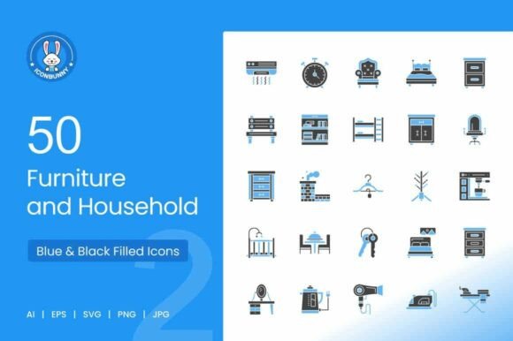 Furniture Household Blue Black Icons: A Versatile Design Resource for Modern Creatives