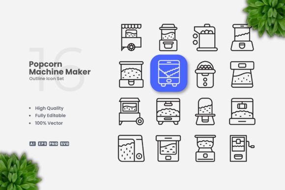 Popcorn Machine Maker Outline Icons