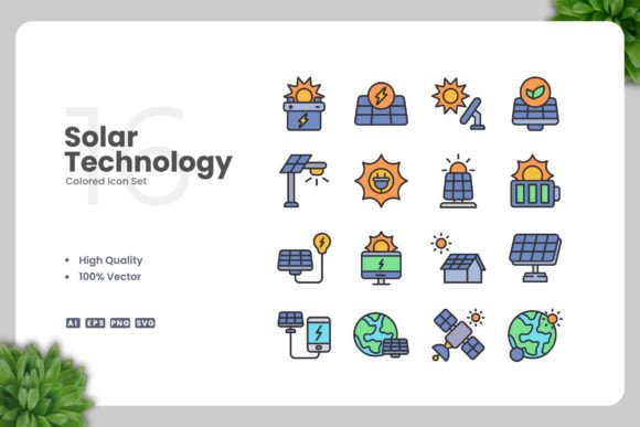 Solar Technology Colored Icons for Modern Design Needs
