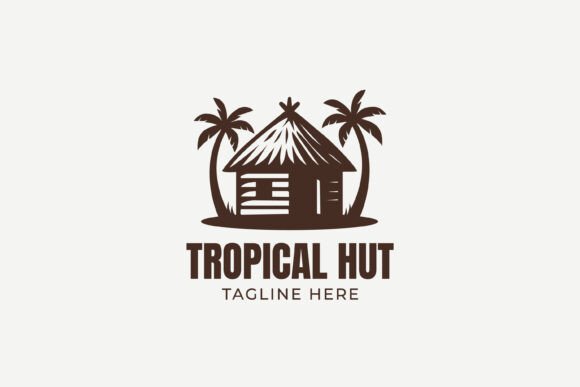 Traditional Tropical Palm Tree Hut Logo: A Symbol of Coastal Elegance and Versatile Design